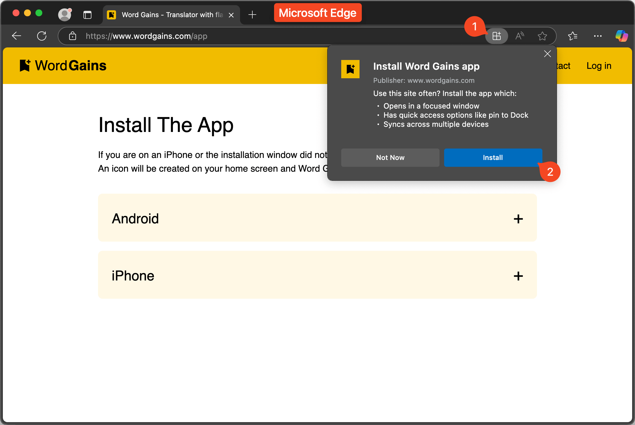 Desktop install through Microsoft Edge