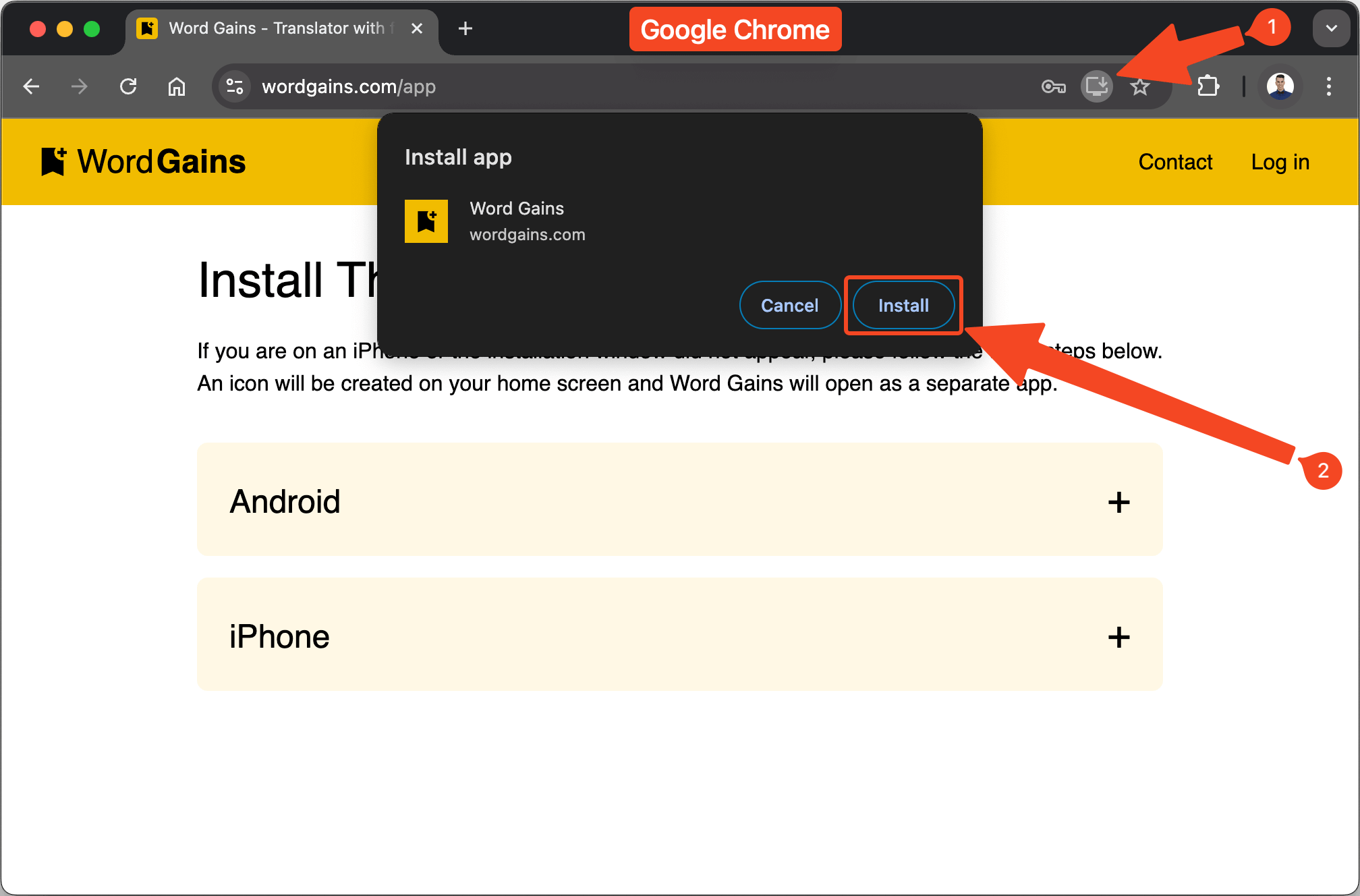 Desktop install through Google Chrome