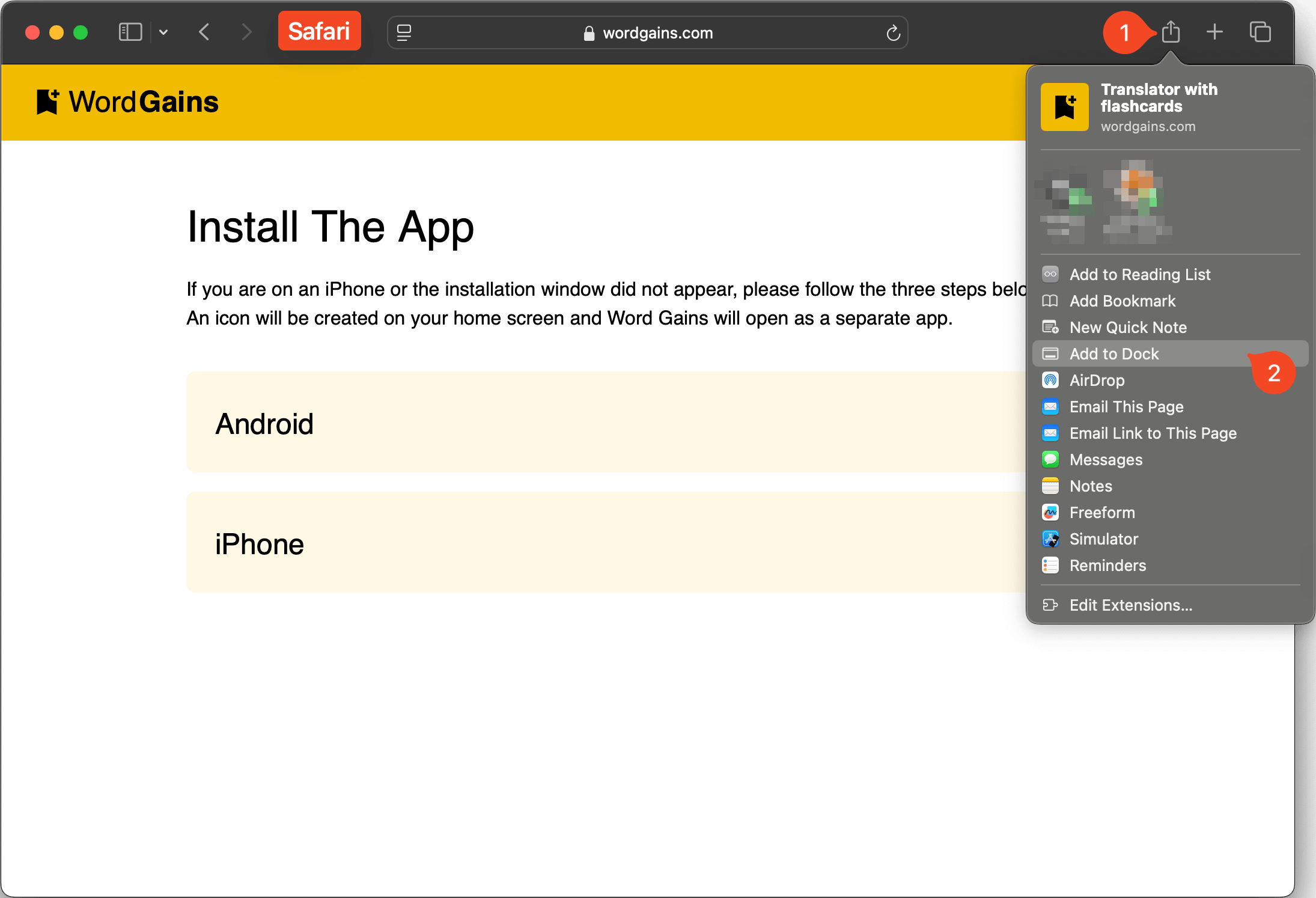 Desktop install through Safari